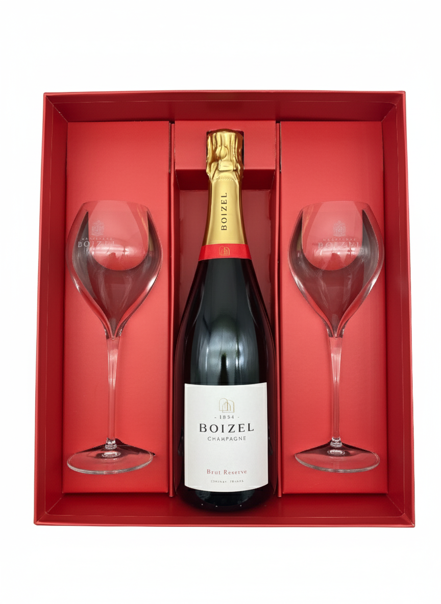 Zestaw Champagne Boizel Brut Reserve Giftbox z dwoma kieliszkami